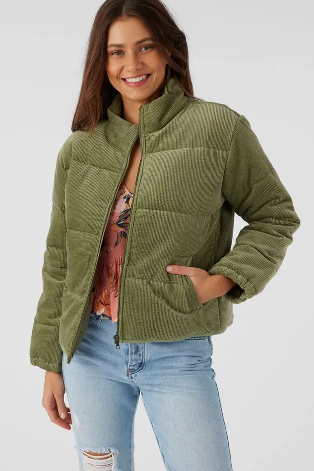 NOVAH CORDUROY QUILTED ZIP JACKET Oil Green Women O039NEILL Clothing
