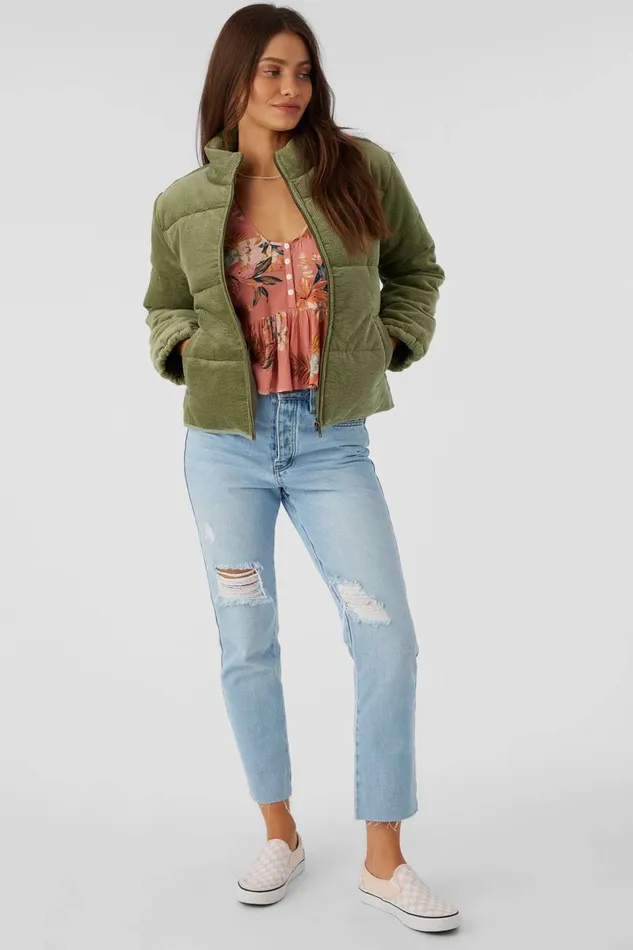 NOVAH CORDUROY QUILTED ZIP JACKET Oil Green Women O039NEILL Clothing