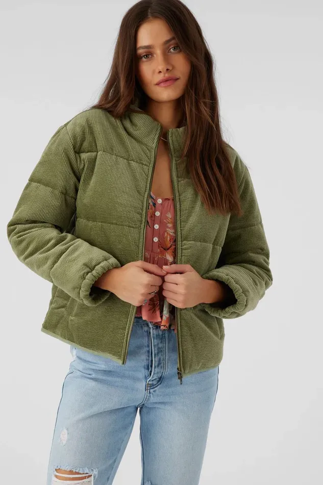 NOVAH CORDUROY QUILTED ZIP JACKET Oil Green Women O039NEILL Clothing