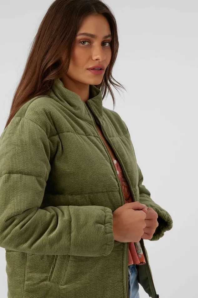 NOVAH CORDUROY QUILTED ZIP JACKET Oil Green Women O039NEILL Clothing