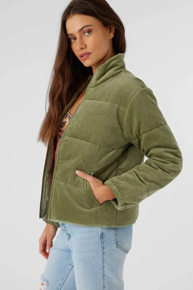 NOVAH CORDUROY QUILTED ZIP JACKET Oil Green Women O039NEILL Clothing