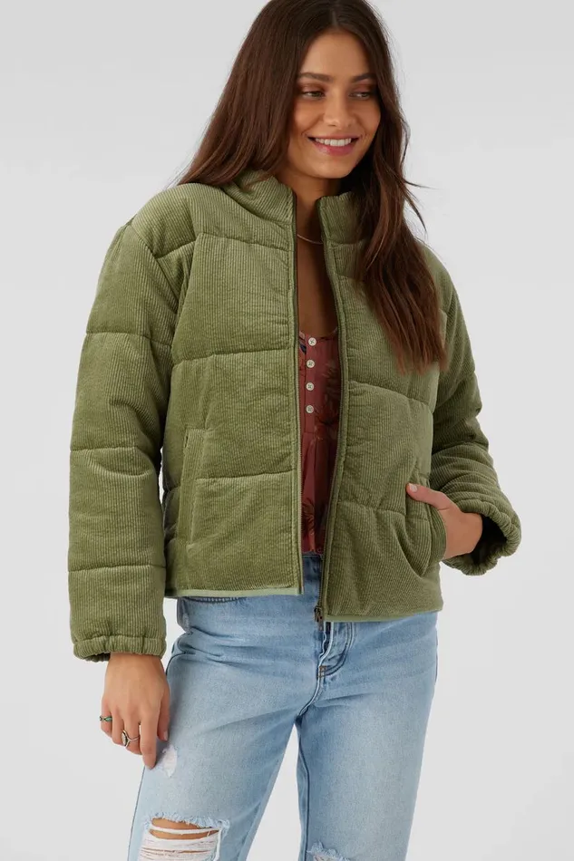 NOVAH CORDUROY QUILTED ZIP JACKET Oil Green Women O039NEILL Clothing
