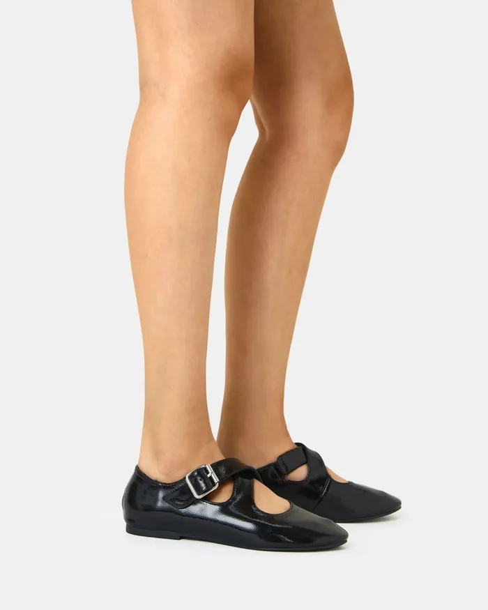 NOVO Shoes Ballet Flats Women CASORIA Black Patent Ballet Flats
