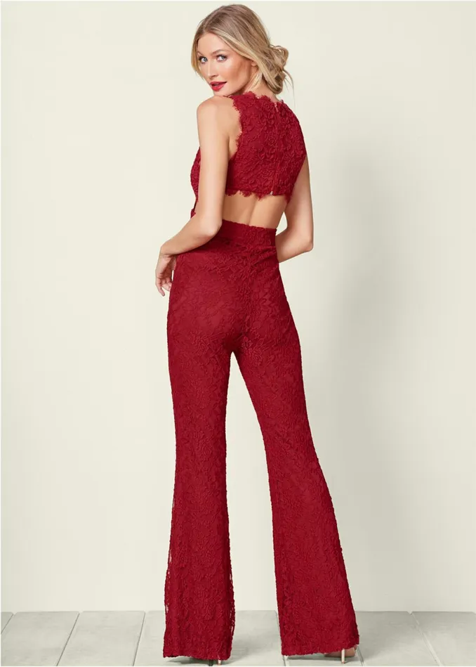 OPEN BACK LACE JUMPSUIT Red Women VENUS Occasion Jumpsuits and Rompers