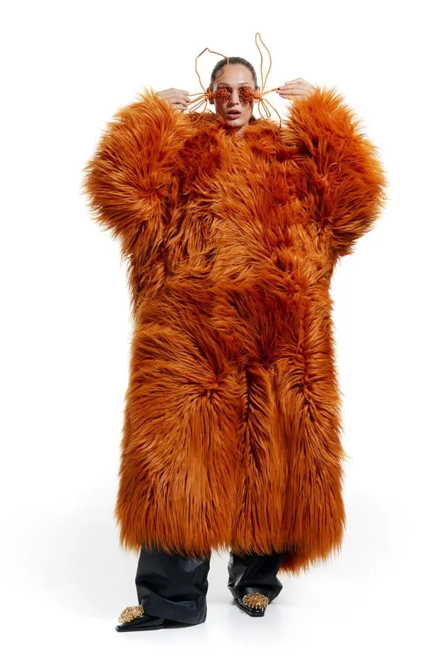 Orange Fur Maxi Coat Orange Women Bimba Y Lola Bimba Y Palomo