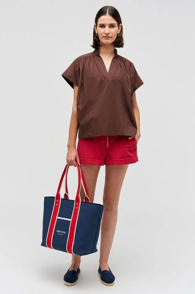 Oroton Rae Gathered Smock Chocolate Women Tops Oroton Rae Gathered Smock Chocolate Women Tops
