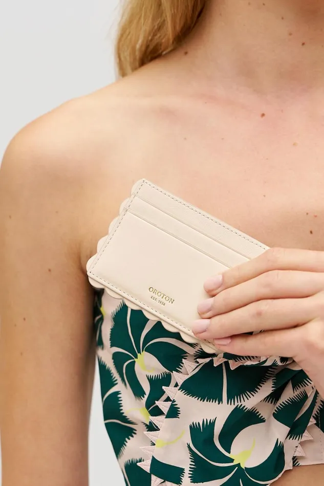 Oroton Scallop Card Sleeve Puff Pink Women Wallets