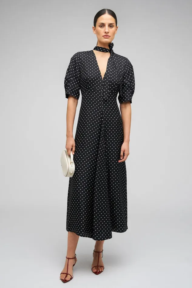 Oroton Spot Print Day Dress Black Women Dresses
