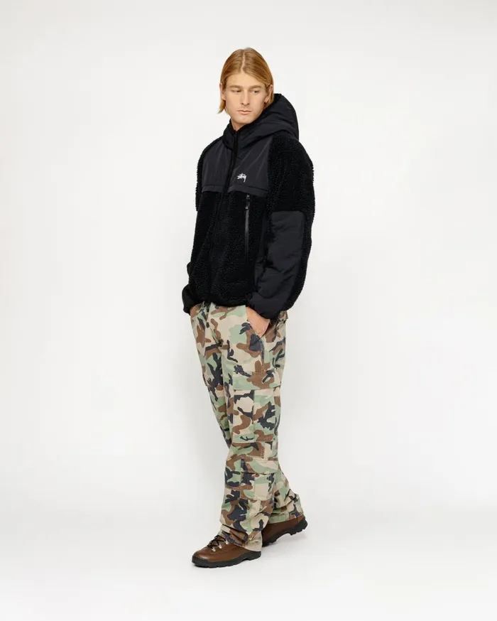 Outerwear MenWomen Stussy SHERPA PANELED HOODED JACKET Black