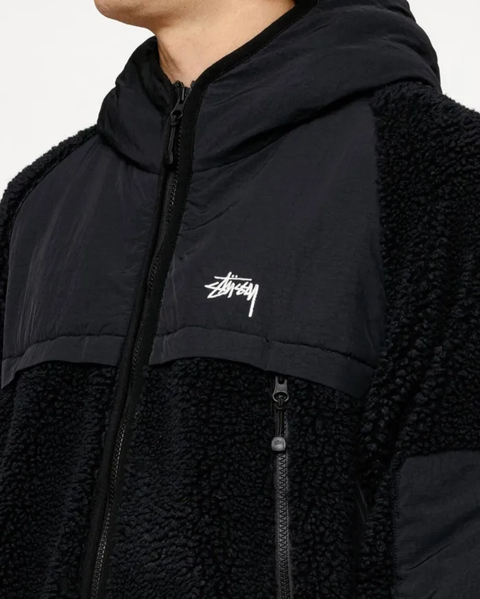 Outerwear MenWomen Stussy SHERPA PANELED HOODED JACKET Black