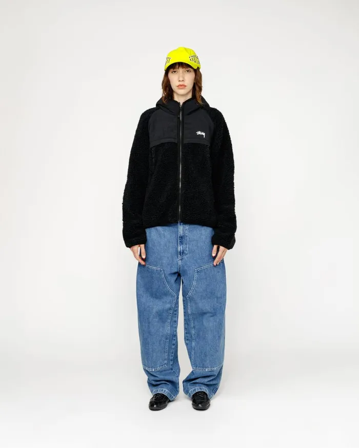 Outerwear MenWomen Stussy SHERPA PANELED HOODED JACKET Black