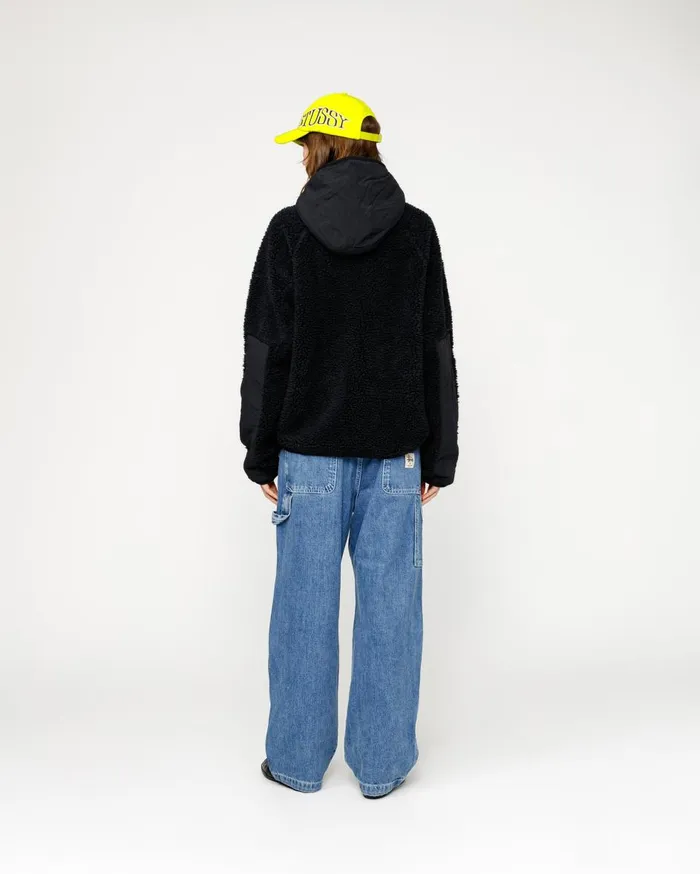 Outerwear MenWomen Stussy SHERPA PANELED HOODED JACKET Black