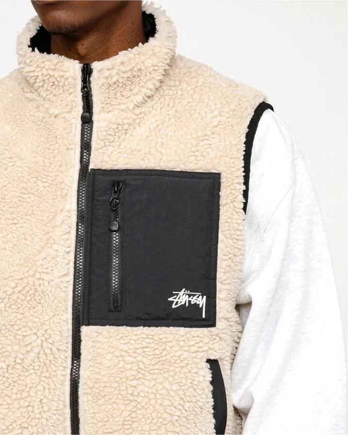 Outerwear MenWomen Stussy SHERPA REVERSIBLE VEST Beige