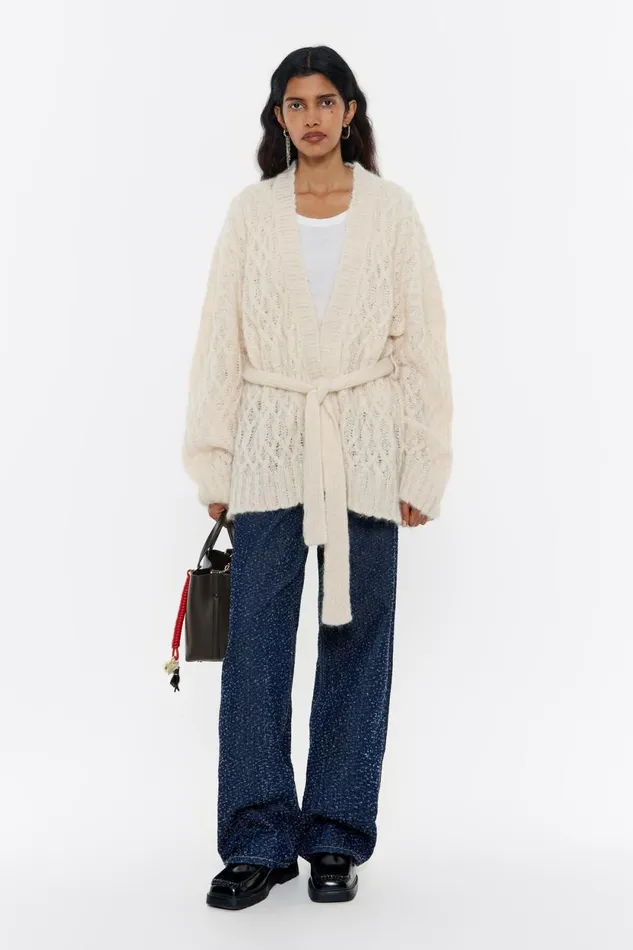 Oversize Ivory Mohair Cardigan Ivory Women Bimba Y Lola Knitwear Oversize Ivory Mohair Cardigan Ivory Women Bimba Y Lola Knitwear