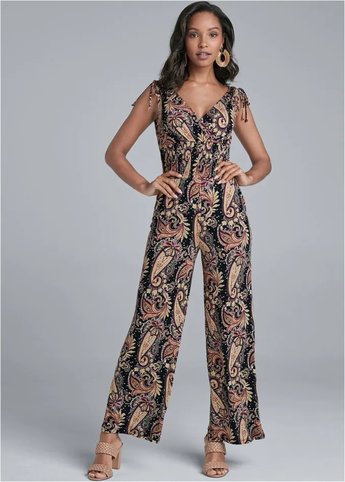 PAISLEY PRINTED JUMPSUIT Black Multi Women VENUS Casual Jumpsuits and Rompers