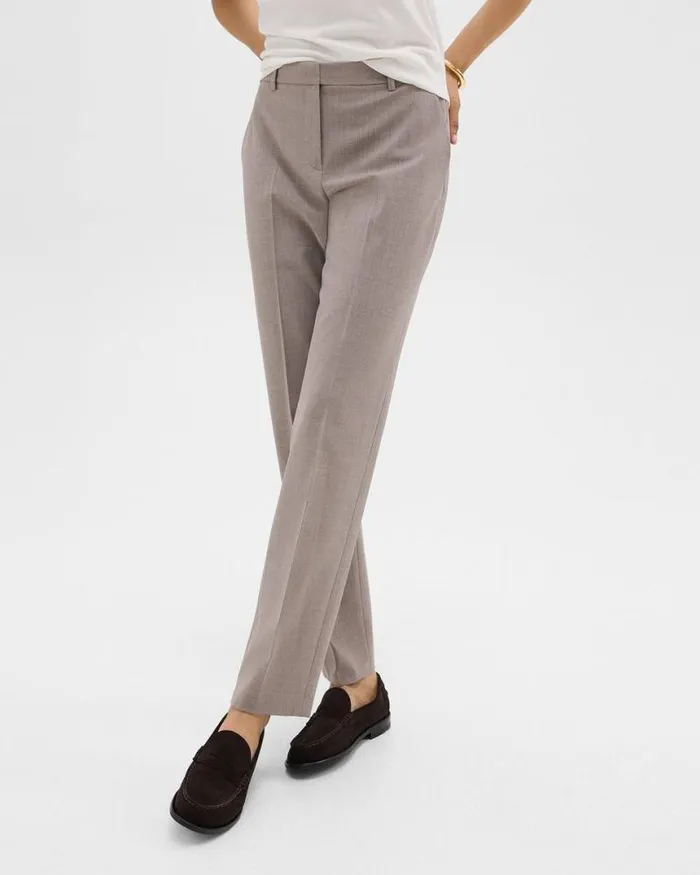 Pants Women Theory Treeca Full Length Pant In Good Wool Cinder Melange