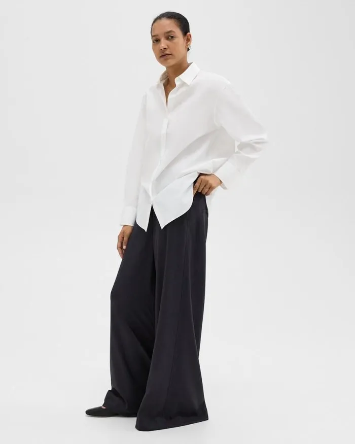 Pants Women Theory Ultra WideLeg Pant In Stretch Flannel Dark Navy Pants Women Theory Ultra WideLeg Pant In Stretch Flannel Dark Navy