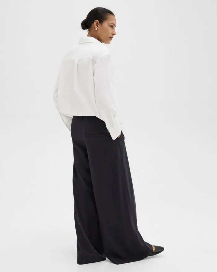 Pants Women Theory Ultra WideLeg Pant In Stretch Flannel Dark Navy Pants Women Theory Ultra WideLeg Pant In Stretch Flannel Dark Navy