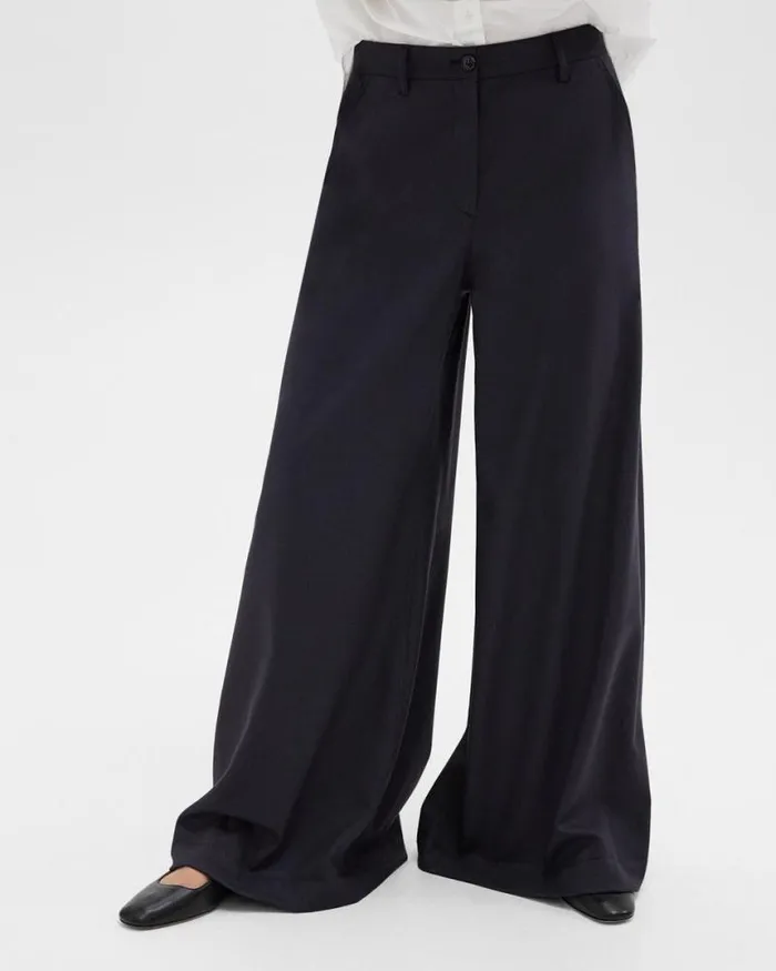Pants Women Theory Ultra WideLeg Pant In Stretch Flannel Dark Navy Pants Women Theory Ultra WideLeg Pant In Stretch Flannel Dark Navy