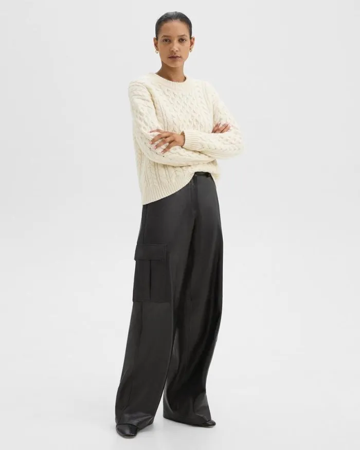 Pants Women Theory WideLeg Cargo Pant In Leather Black Pants Women Theory WideLeg Cargo Pant In Leather Black