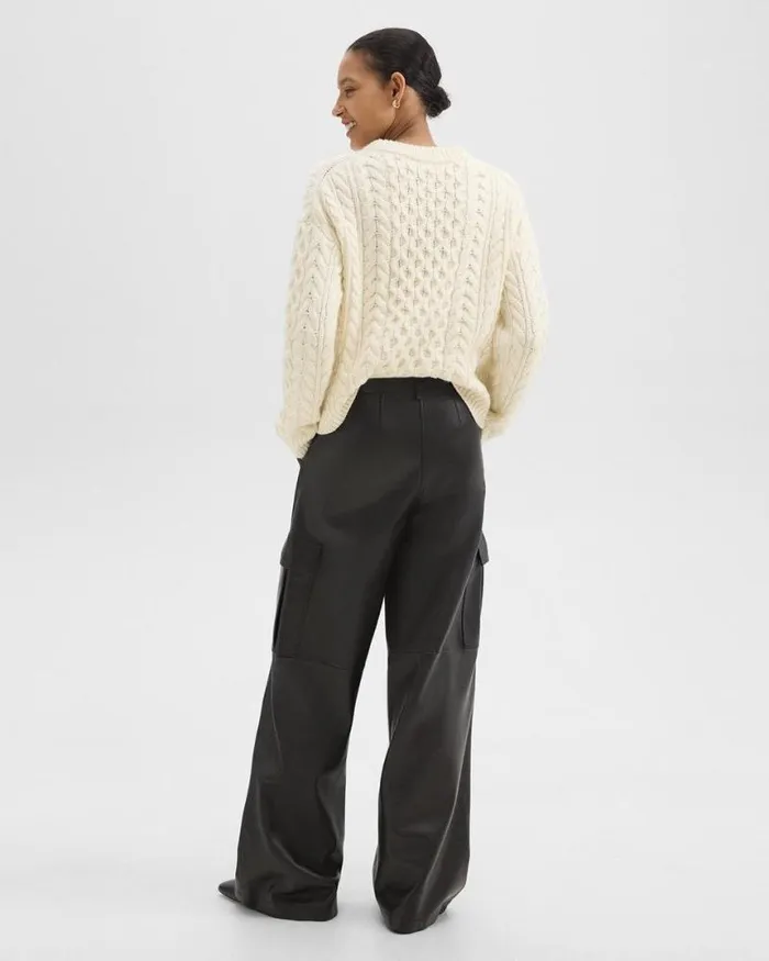 Pants Women Theory WideLeg Cargo Pant In Leather Black Pants Women Theory WideLeg Cargo Pant In Leather Black