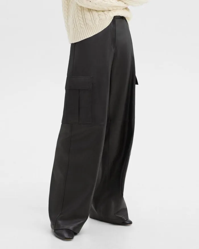 Pants Women Theory WideLeg Cargo Pant In Leather Black Pants Women Theory WideLeg Cargo Pant In Leather Black