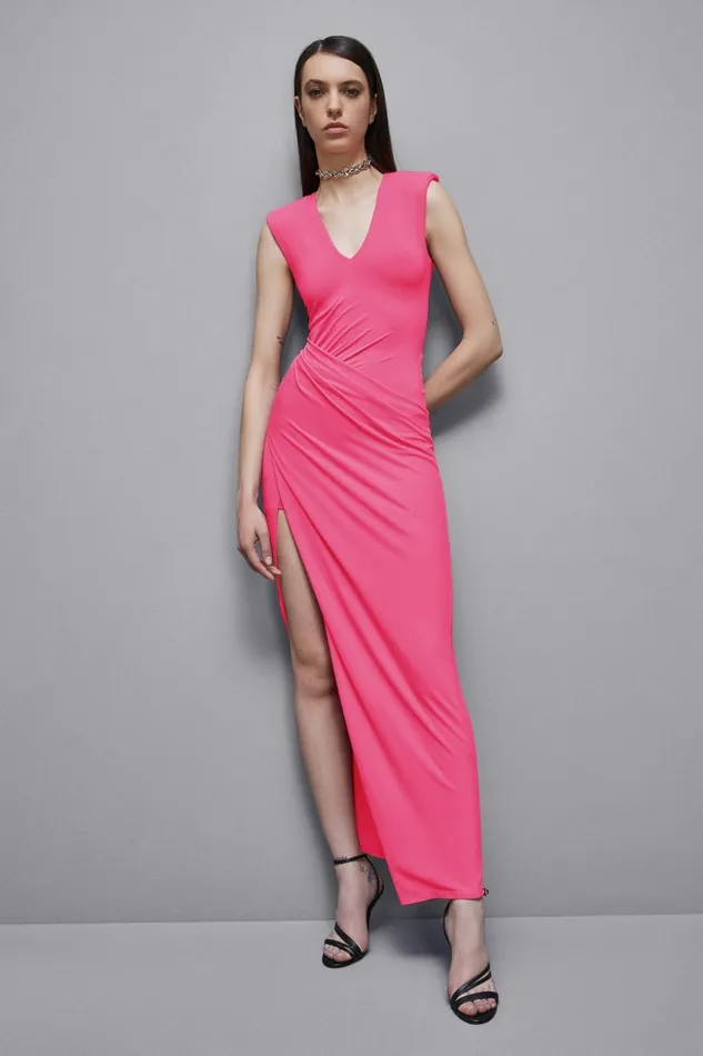 Patrizia Pepe Dresses Long Crape Dress With Draping Pink 8211 Women