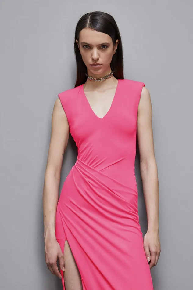 Patrizia Pepe Dresses Long Crape Dress With Draping Pink 8211 Women