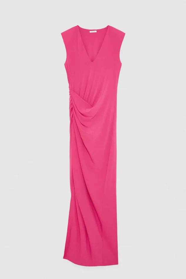 Patrizia Pepe Dresses Long Crape Dress With Draping Pink 8211 Women