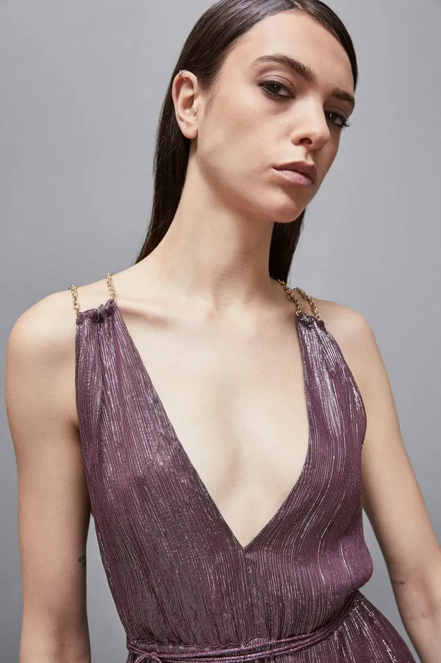 Patrizia Pepe Dresses Silk Lurex Dress With Chains Purple 8211 Women