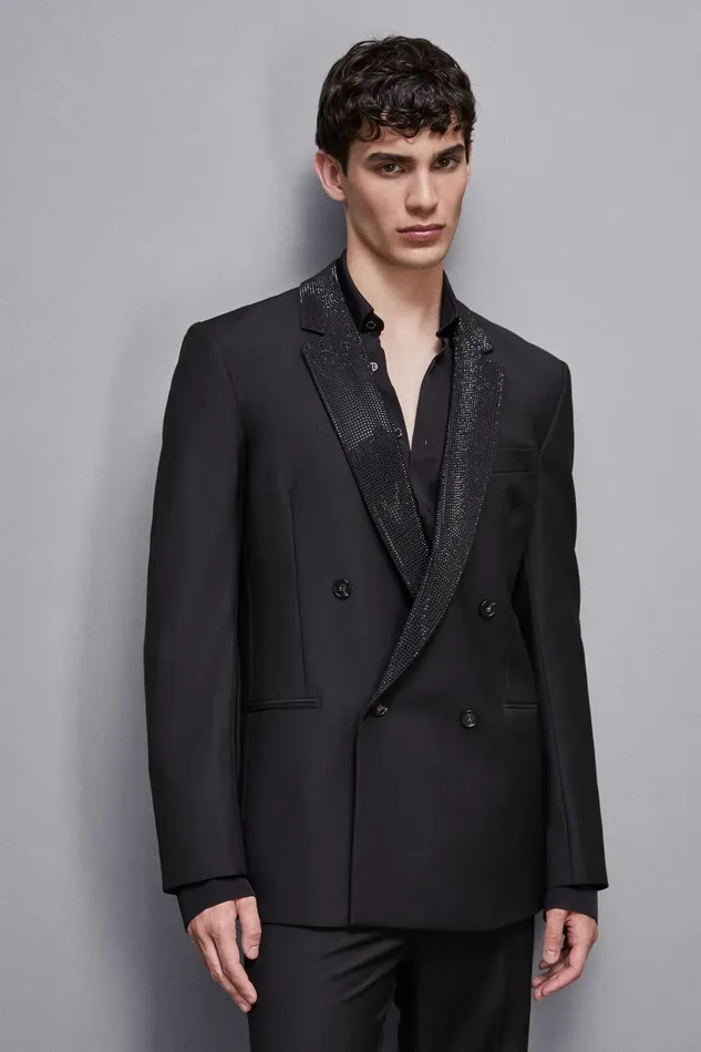 Patrizia Pepe Jackets DoubleBreasted Jacket With Rhinestones Black 8211 Men