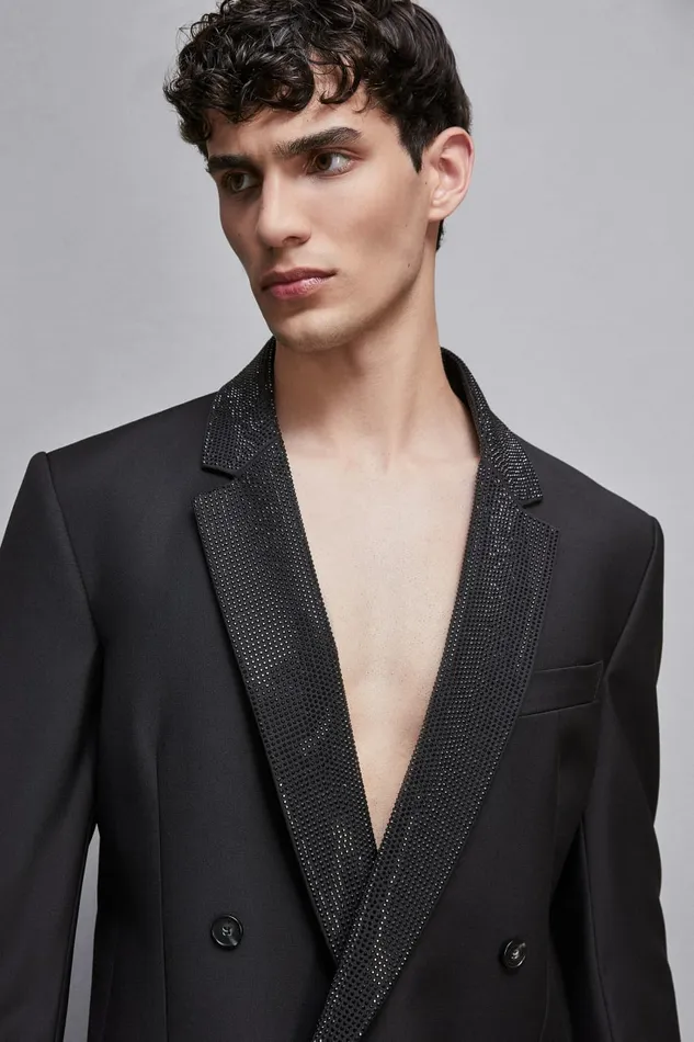 Patrizia Pepe Jackets DoubleBreasted Jacket With Rhinestones Black 8211 Men