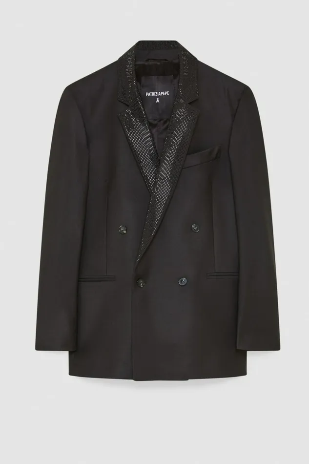 Patrizia Pepe Jackets DoubleBreasted Jacket With Rhinestones Black 8211 Men