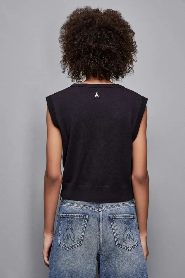 Patrizia Pepe Knitwear Wool Vest With Round Neckline Blue 8211 Women
