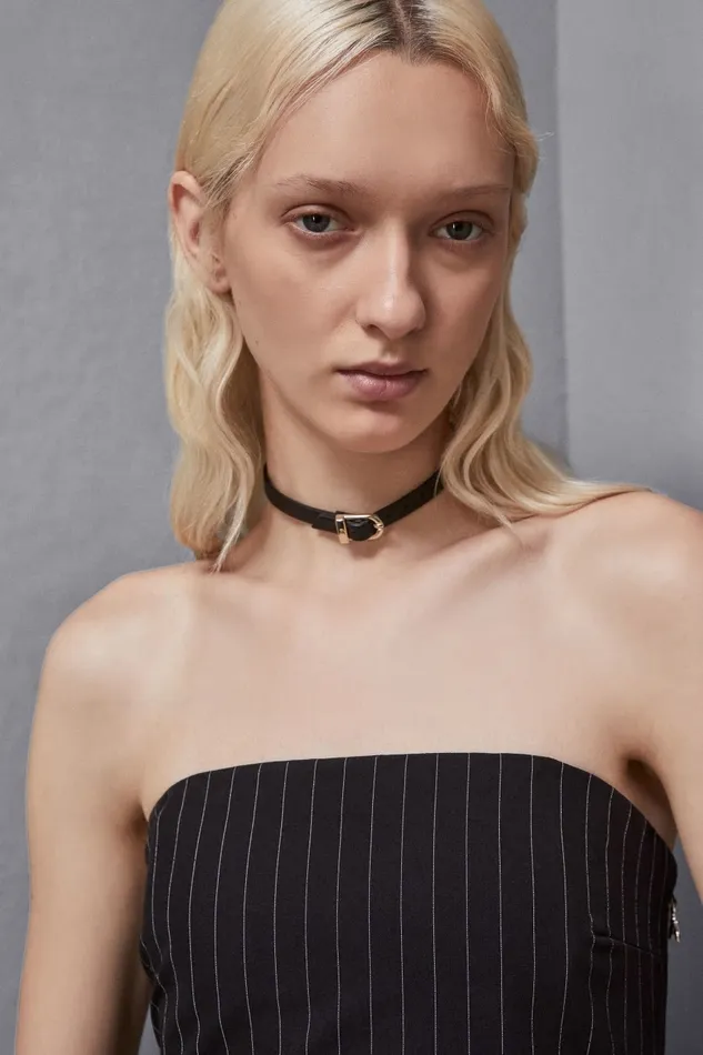 Patrizia Pepe Necklaces Leather Chocker With Buckle Black 8211 Women