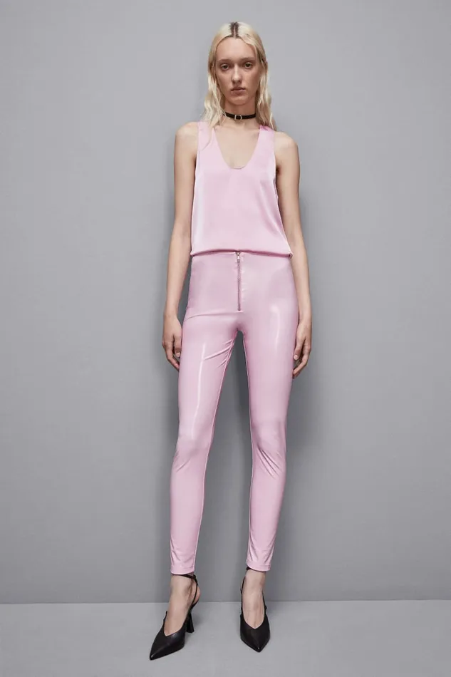 Patrizia Pepe Pants and Jeans HighWaisted Faux Leather Leggings Pink 8211 Women