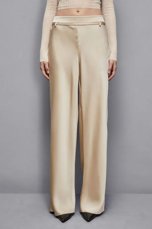 Patrizia Pepe Pants and Jeans Satin Pants With Strap Beige 8211 Women