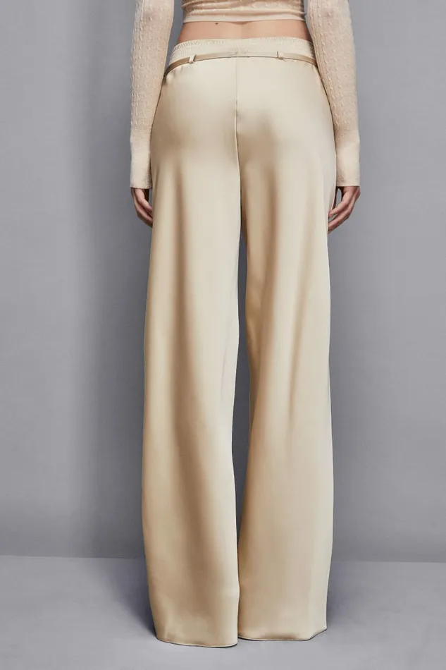 Patrizia Pepe Pants and Jeans Satin Pants With Strap Beige 8211 Women