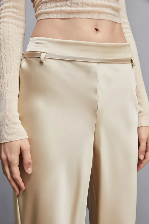 Patrizia Pepe Pants and Jeans Satin Pants With Strap Beige 8211 Women