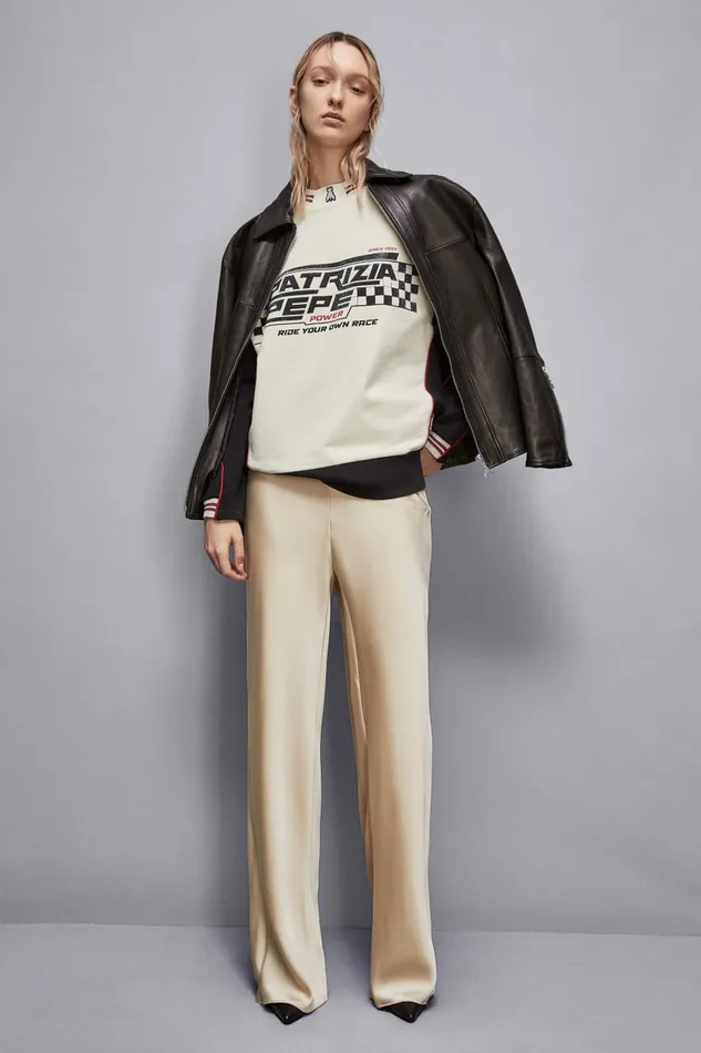 Patrizia Pepe Pants and Jeans Satin Pants With Strap Beige 8211 Women