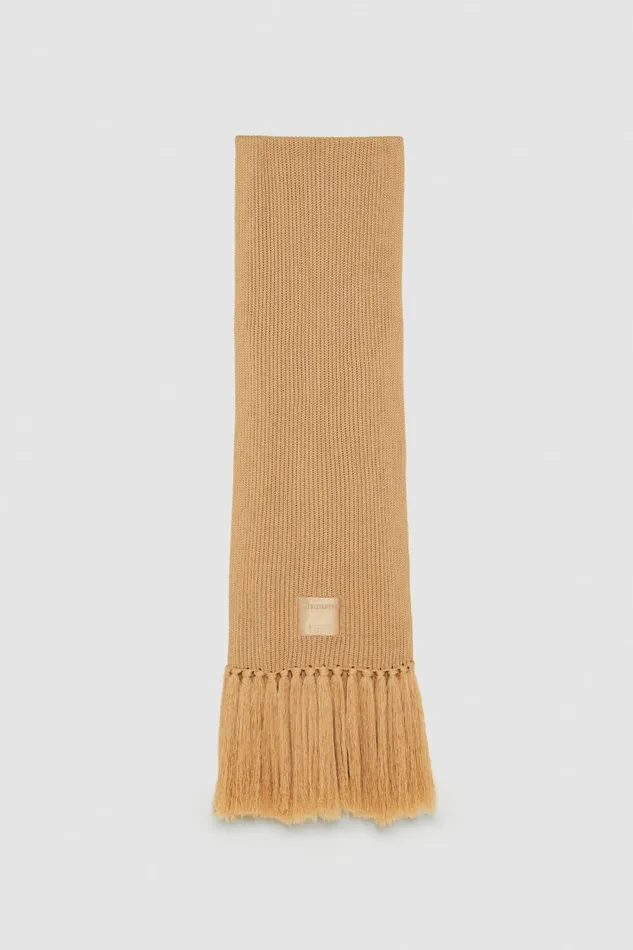 Patrizia Pepe Scarves Ribbed Scarf With Fabric Fringes Beige 8211 Women