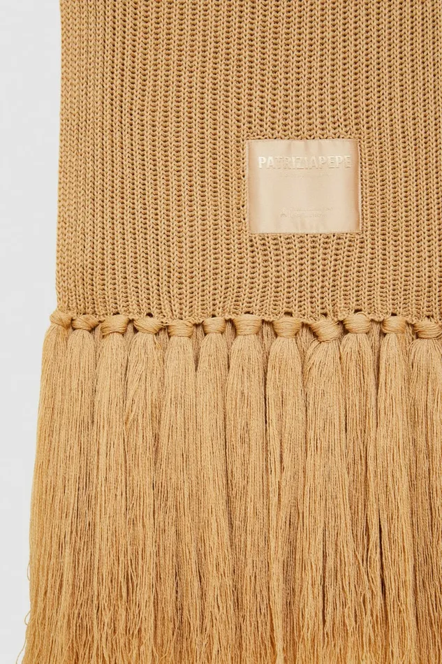 Patrizia Pepe Scarves Ribbed Scarf With Fabric Fringes Beige 8211 Women