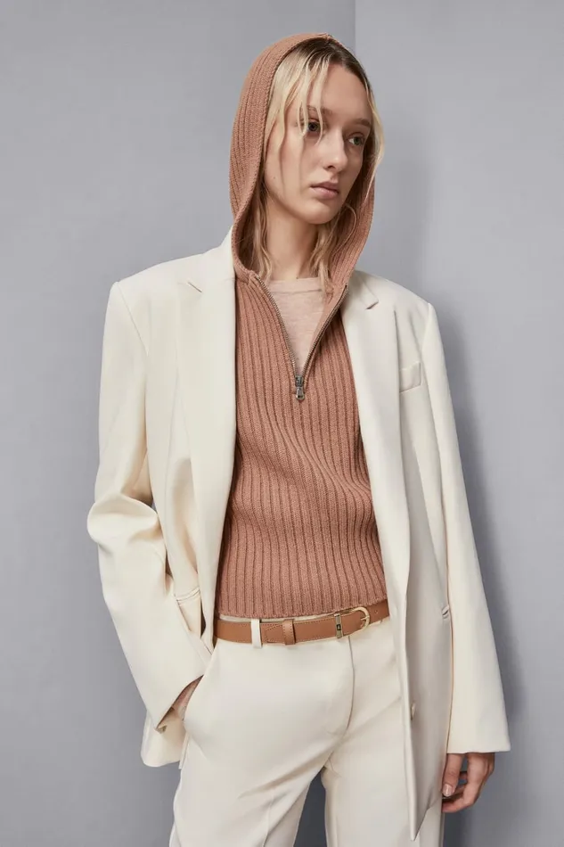 Patrizia Pepe Scarves Ribbed Vest With Zipper Beige 8211 Women