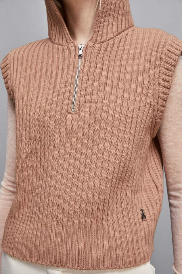 Patrizia Pepe Scarves Ribbed Vest With Zipper Beige 8211 Women