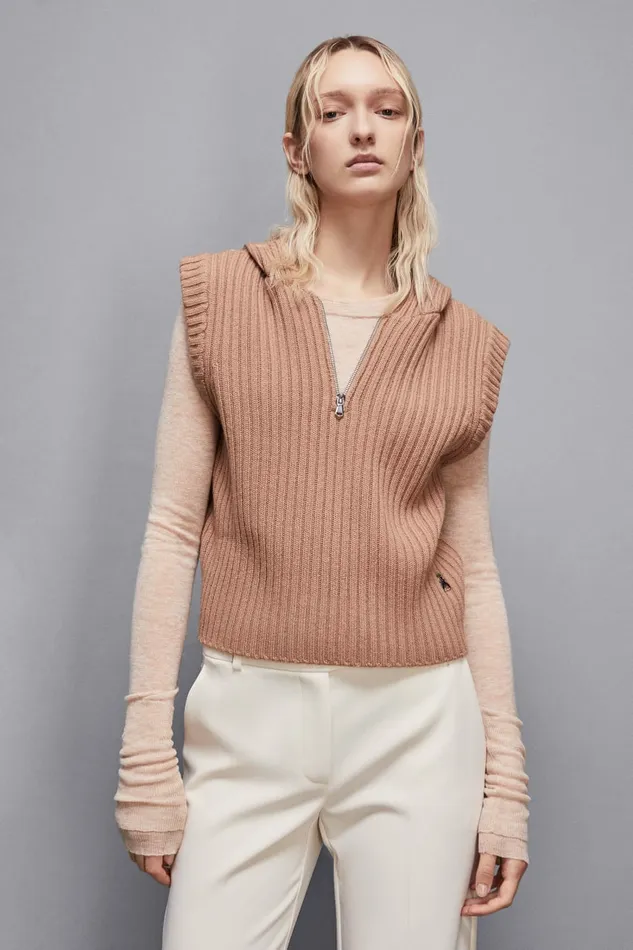 Patrizia Pepe Scarves Ribbed Vest With Zipper Beige 8211 Women