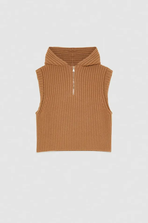 Patrizia Pepe Scarves Ribbed Vest With Zipper Beige 8211 Women