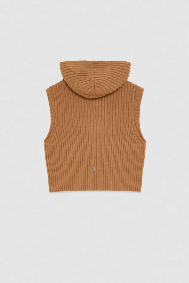 Patrizia Pepe Scarves Ribbed Vest With Zipper Beige 8211 Women