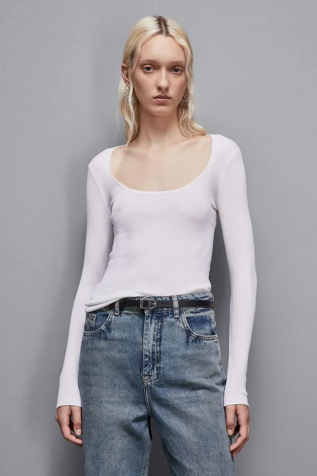 Patrizia Pepe Tops LongSleeved Knit With CutOut White 8211 Women