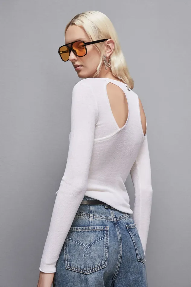 Patrizia Pepe Tops LongSleeved Knit With CutOut White 8211 Women