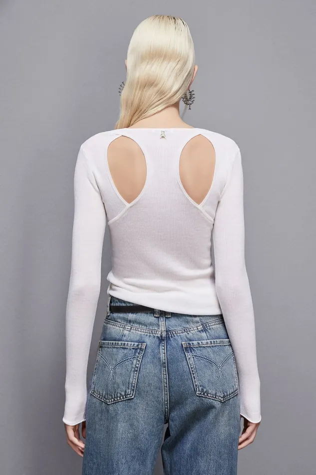 Patrizia Pepe Tops LongSleeved Knit With CutOut White 8211 Women
